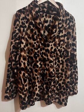 Cuddl Duds Leopard-Print Button Front Top - Brown & Black